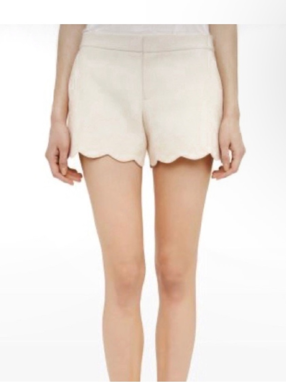 Club Monaco Cream beige Scallop-Hem High-Waist amber textured Shorts 8